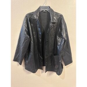 SHEIN Black Faux Leather Shirt Jacket Medium‎ Button Front Pockets
